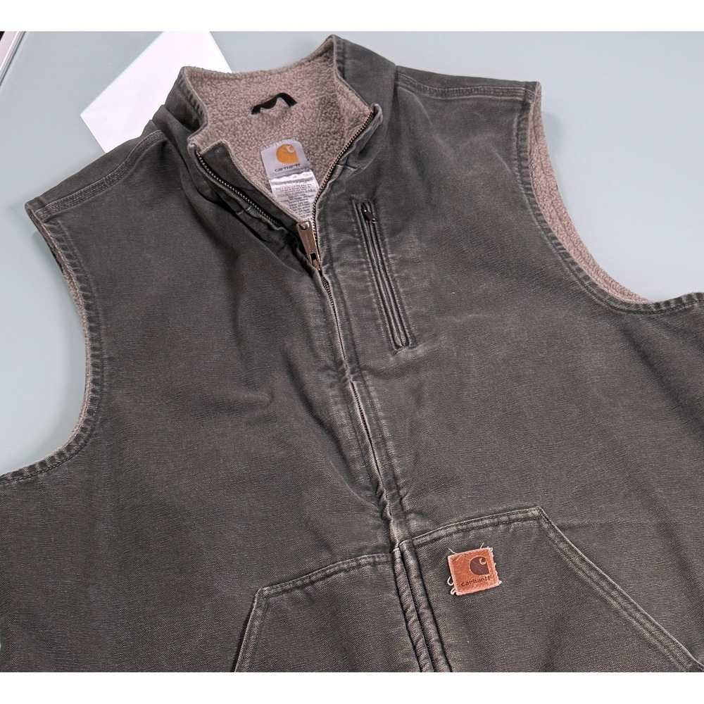 CARHARTT V33 Washed Duck Sherpa-Lined Vest Gravel Gray Mens - XL Tall
